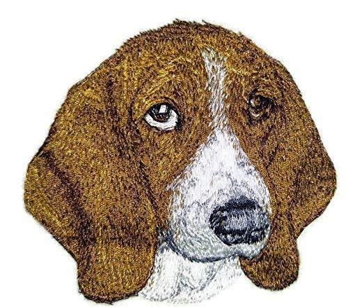 Basset Hound Dog Face embroidery patch with vibrant colors and detailed design, suitable for iron-on or sew-on application.