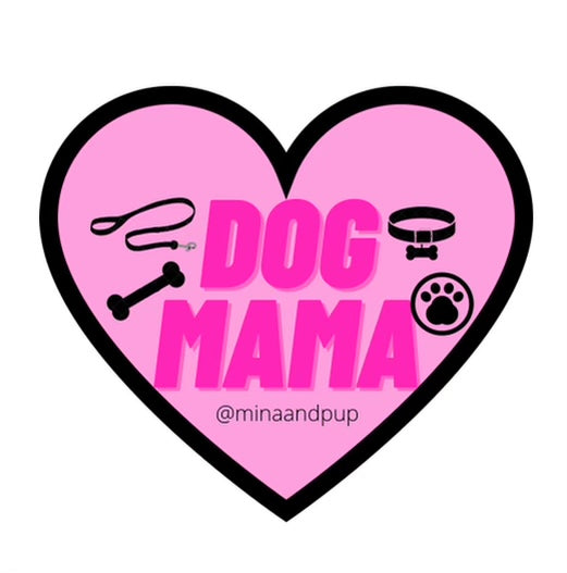 A vibrant vinyl sticker featuring a heart design with the text 'Dog Mom', showcasing a colorful and fun aesthetic for dog lovers.