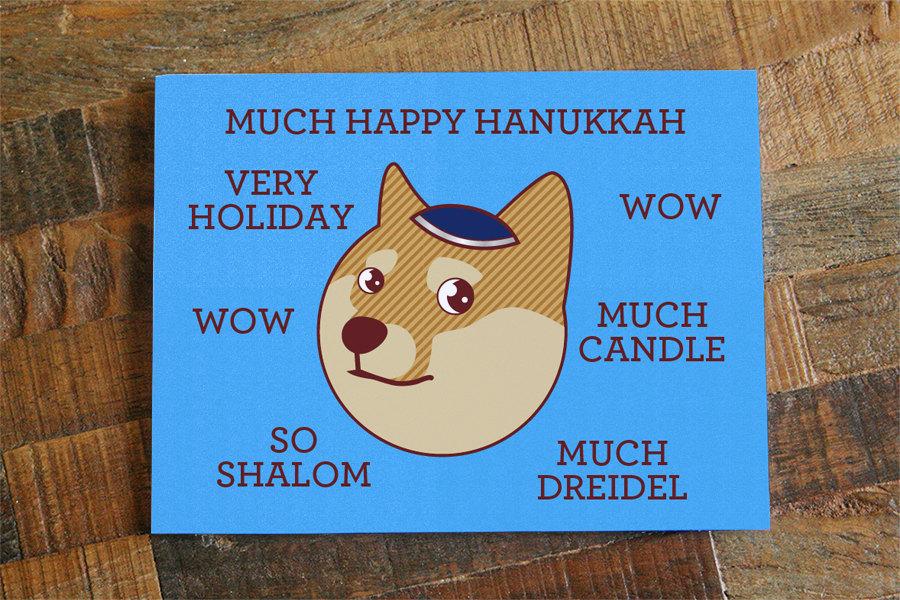 Doge Hanukkah Card featuring a happy shibe doge design with festive elements.