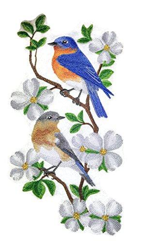 Eastern Bluebird embroidered patch, featuring vibrant colors and intricate details, suitable for iron-on or sewing applications.