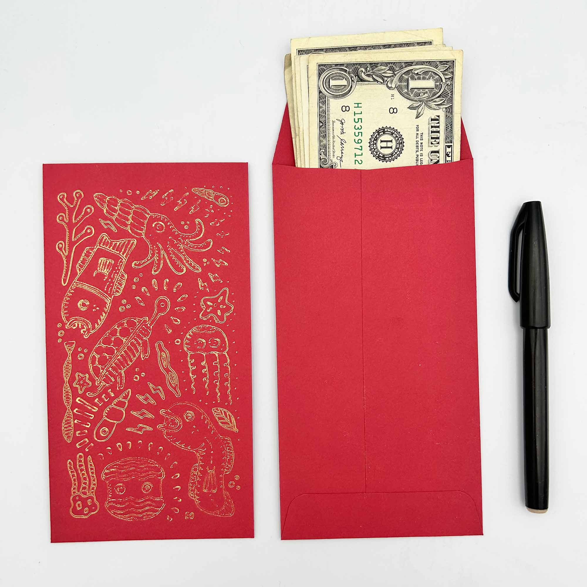 El Nido Seascape Red Envelope featuring an elegant underwater design, perfect for cash gifts.