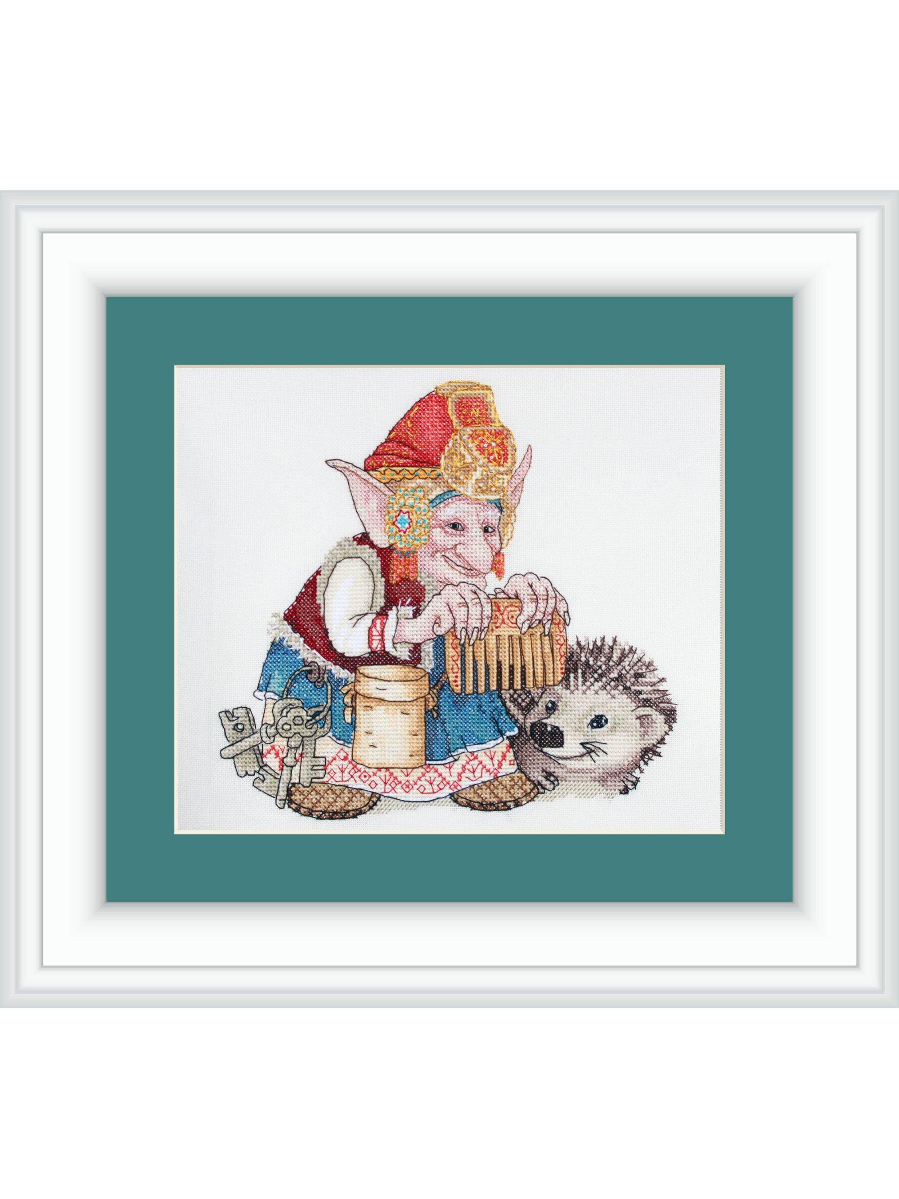 Elf with Hedgehog SP-04 Counted Cross-Stitch Kit featuring vibrant threads and quality Zweigart fabrics.