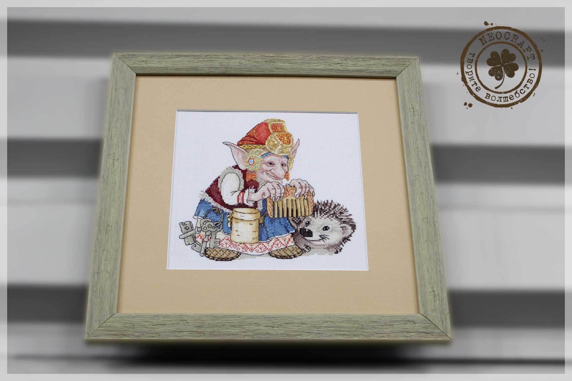 Elf with Hedgehog SP-04 Counted Cross-Stitch Kit featuring vibrant threads and quality Zweigart fabrics.