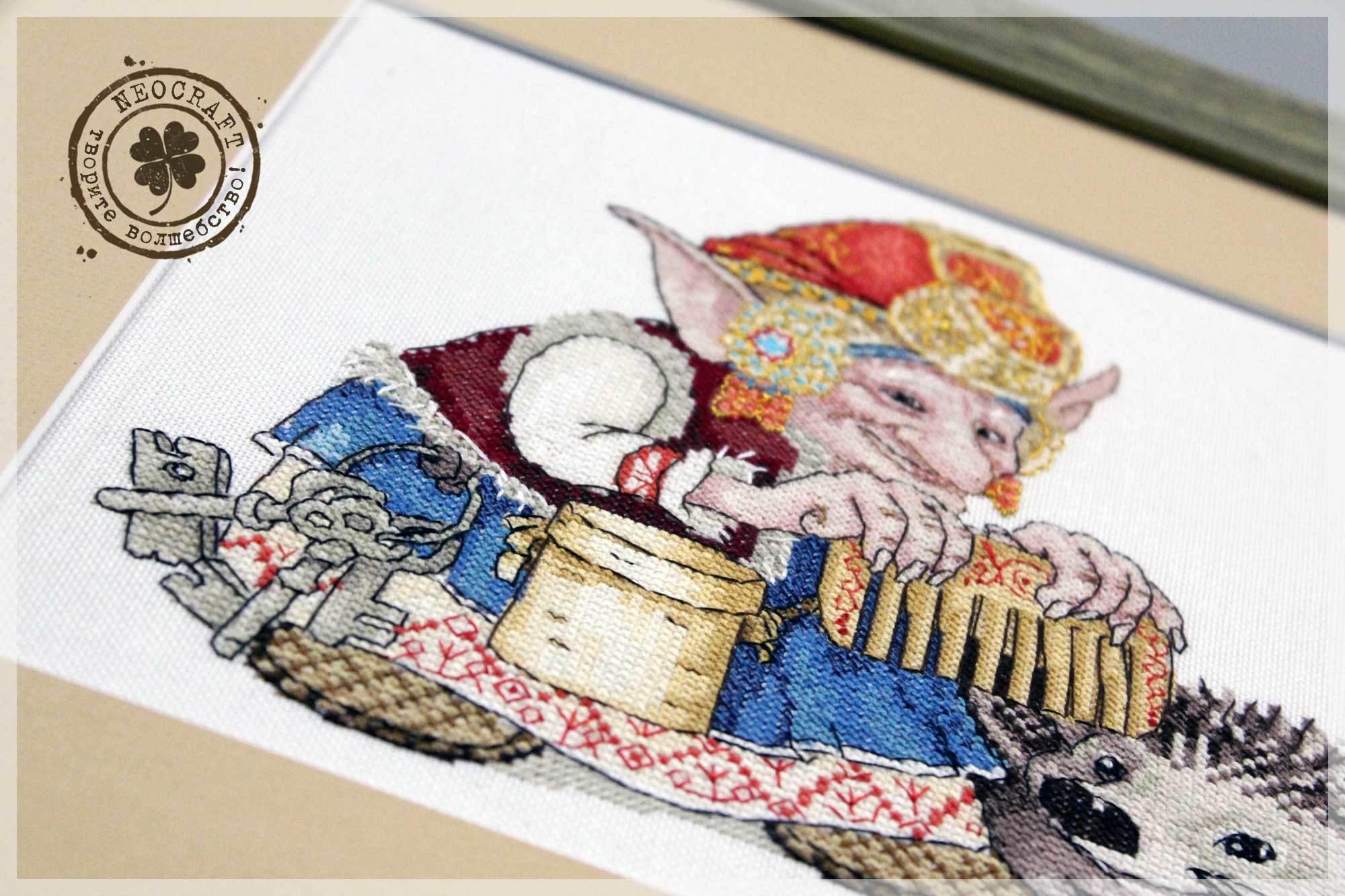 Elf with Hedgehog SP-04 Counted Cross-Stitch Kit featuring vibrant threads and quality Zweigart fabrics.