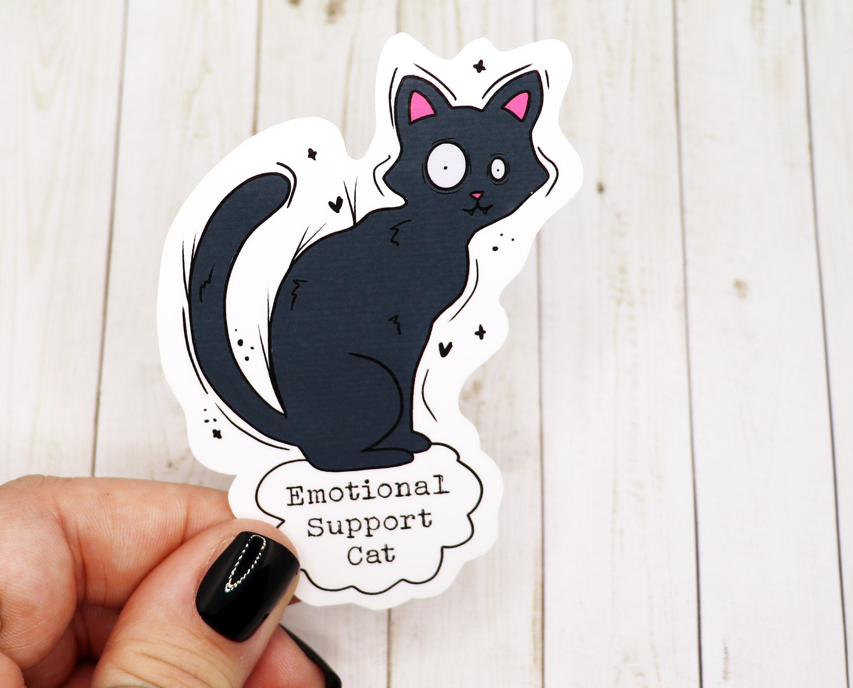 Emotional Support Cat vinyl sticker featuring a cute cat design, perfect for personalizing items.