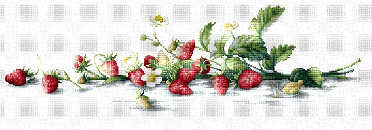 Etude with Strawberries B2266L Counted Cross-Stitch Kit featuring vibrant colors and detailed design by Elena Bazanova.