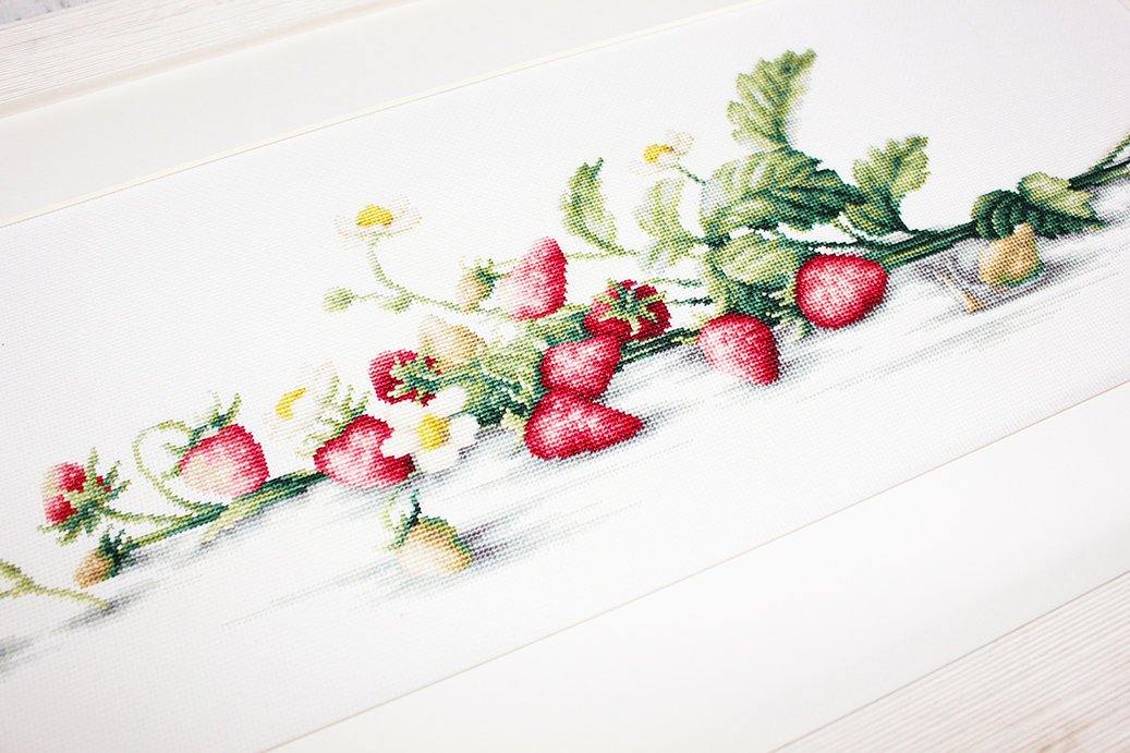 Etude with Strawberries B2266L Counted Cross-Stitch Kit featuring vibrant colors and detailed design by Elena Bazanova.