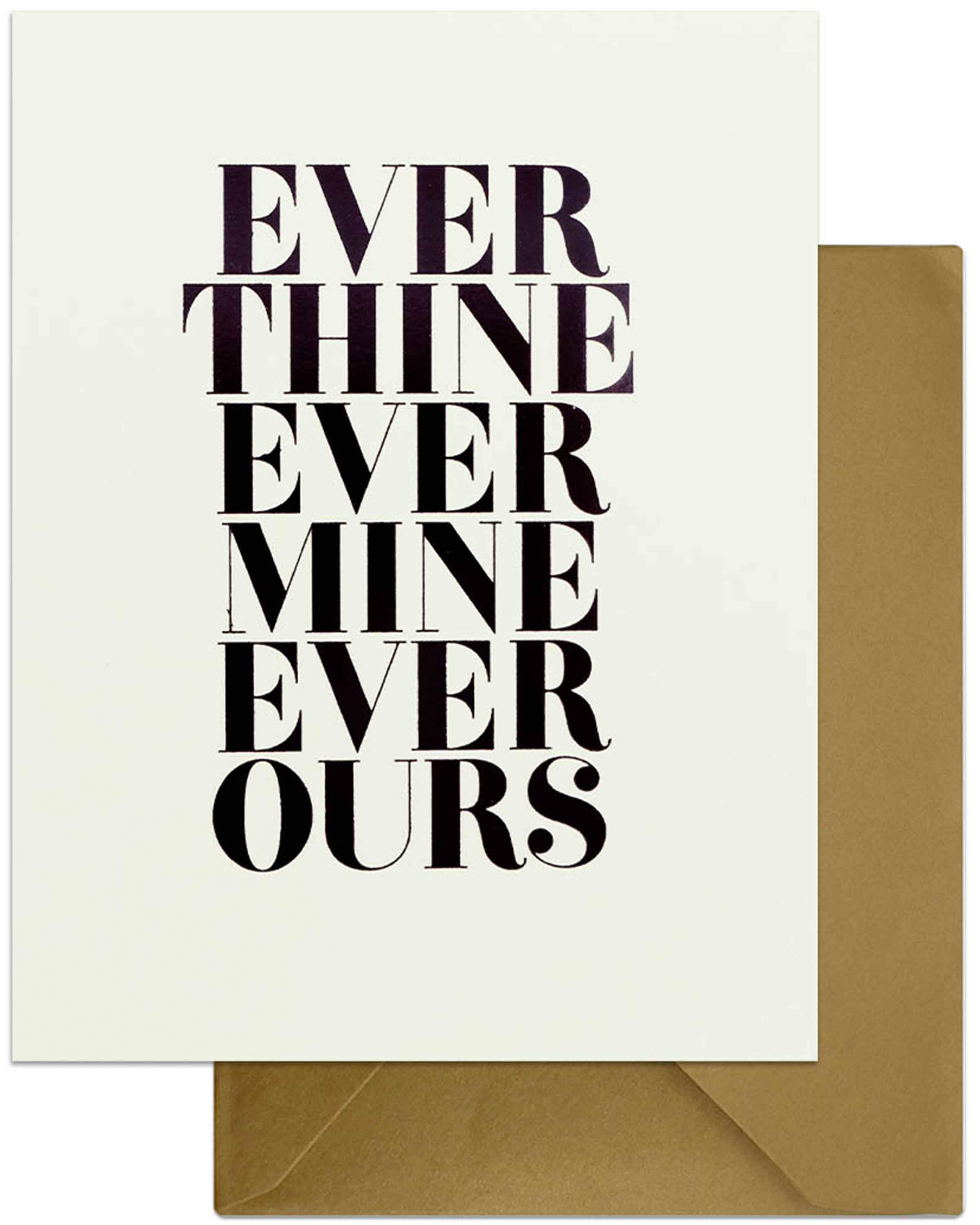 Ever Ours card featuring romantic design with a gold envelope, soft textured stock, and black foil accents.