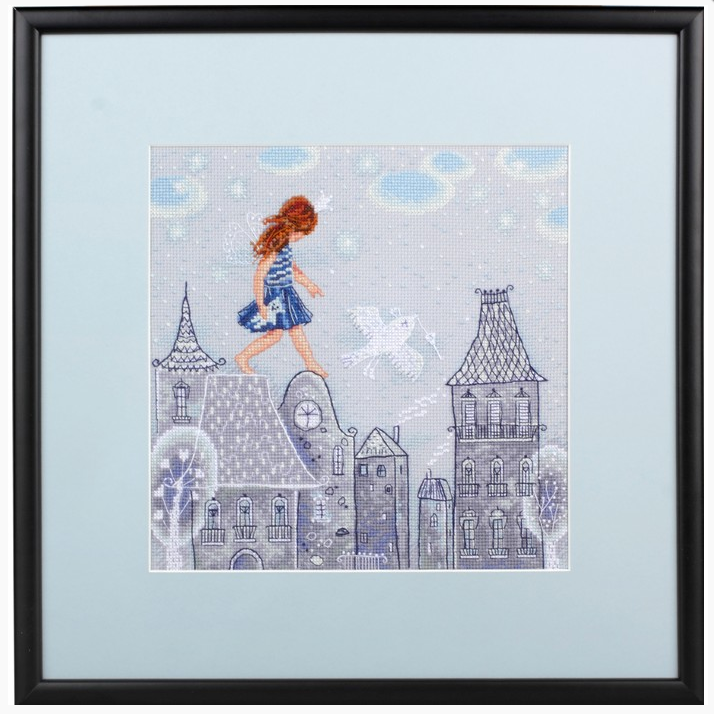 Fairy Tales Live on the Roof M662 Counted Cross Stitch Kit featuring grey Aida 14 canvas, DMC threads, and detailed chart.