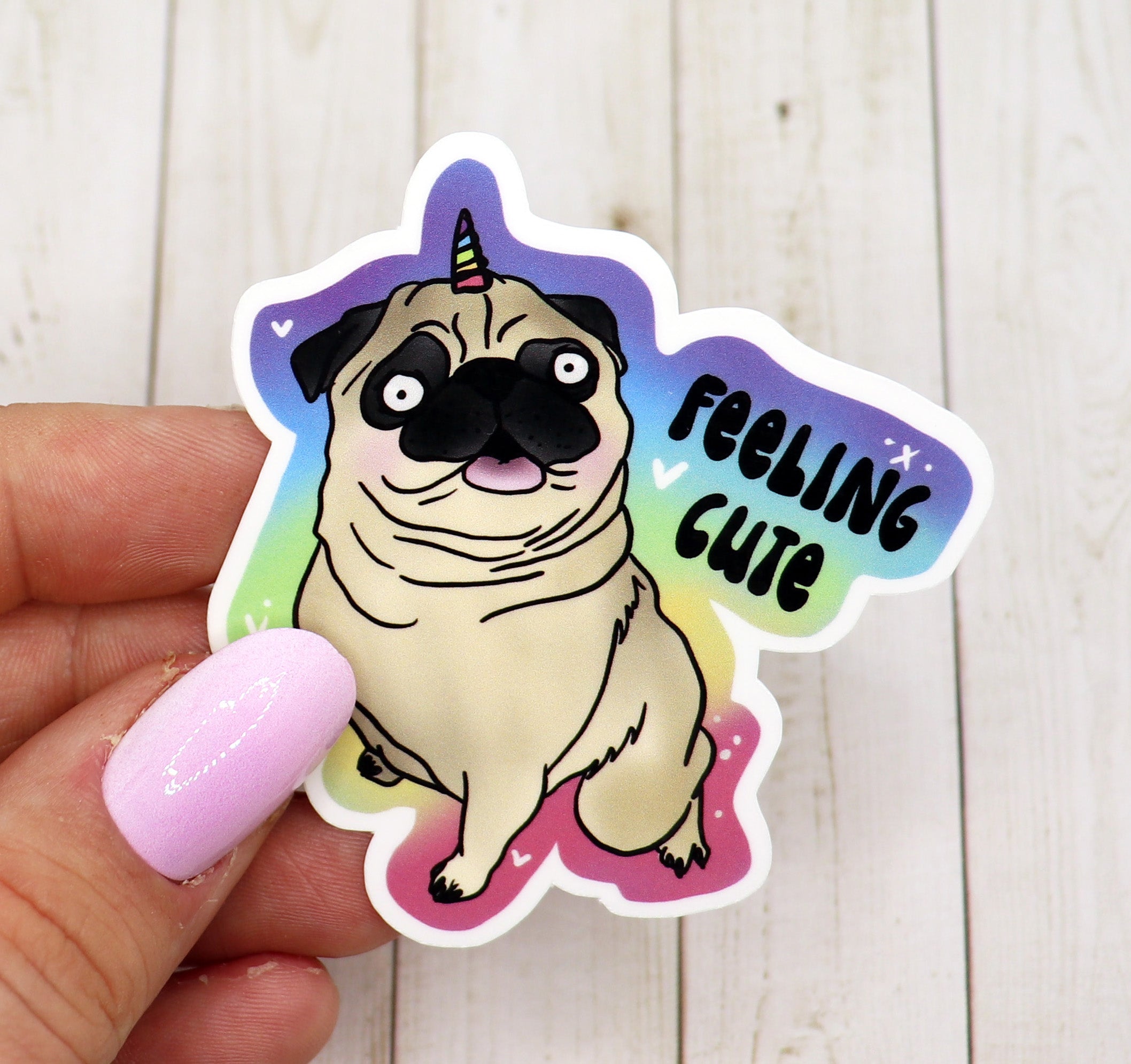 A cute pug sticker featuring a charming pug design on high-quality matte vinyl.