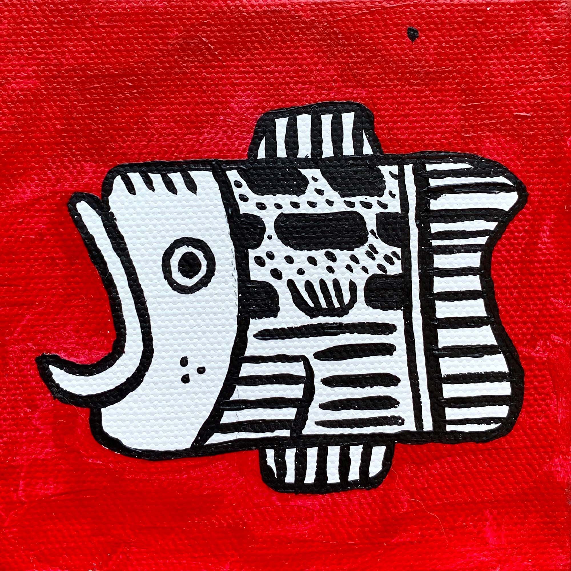 Original acrylic painting of a fish on a bright red background, measuring 4in x 4in, signed by the artist.