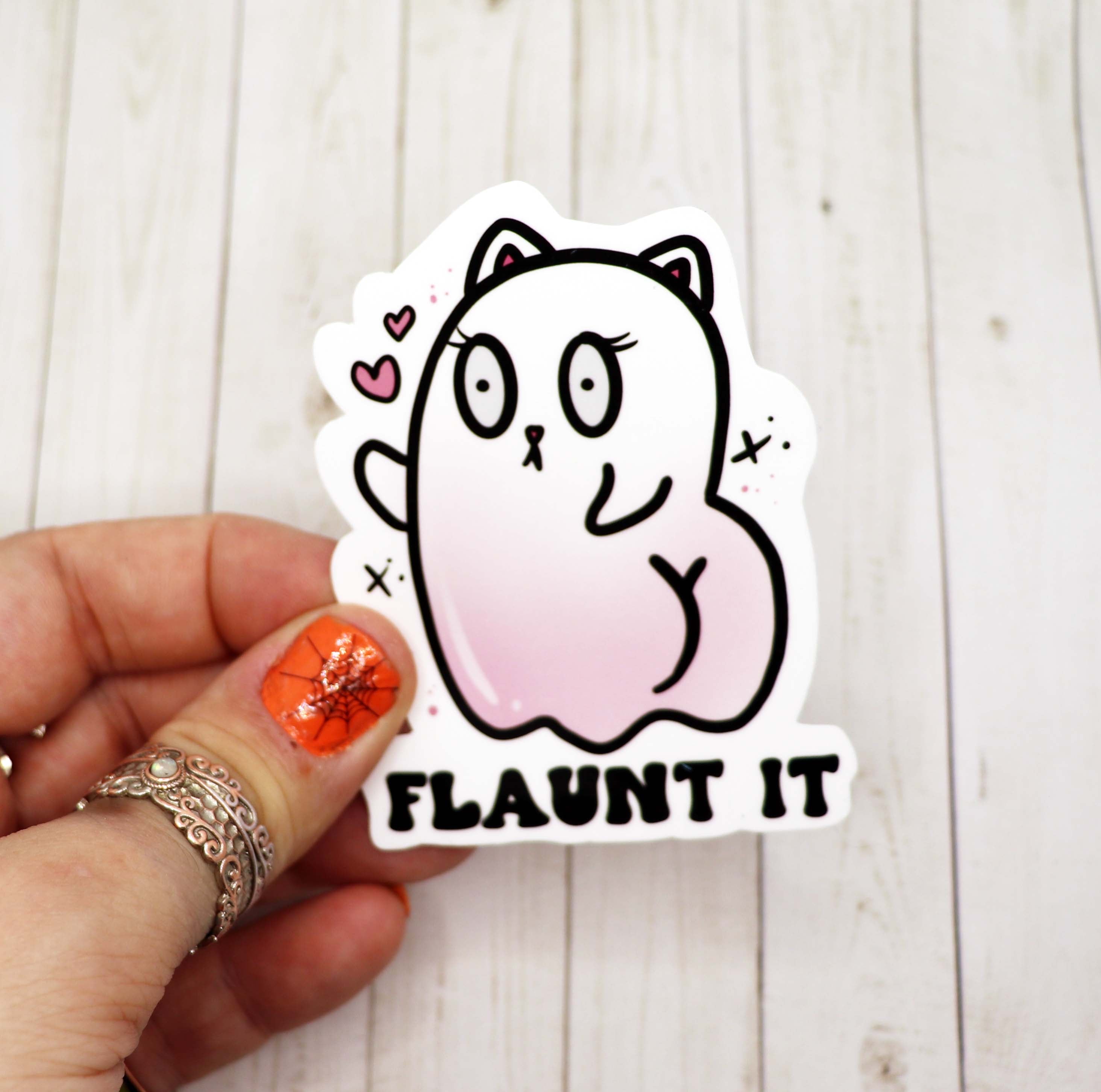 Flaunt It Vinyl Sticker on a water bottle, showcasing its vibrant design and matte finish.