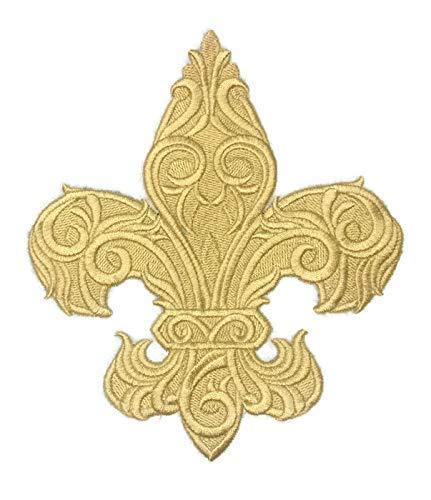 Fleur de Lis embroidered patch featuring a Baroque Heart design, ideal for iron-on or sewing applications.