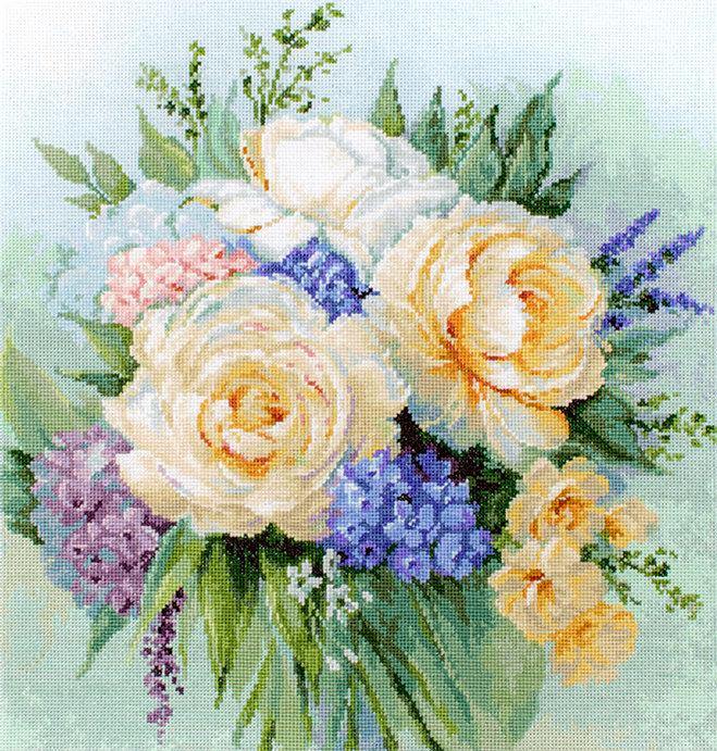 Floral bouquet B2370L Counted Cross-Stitch Kit featuring vibrant colors and detailed design elements.