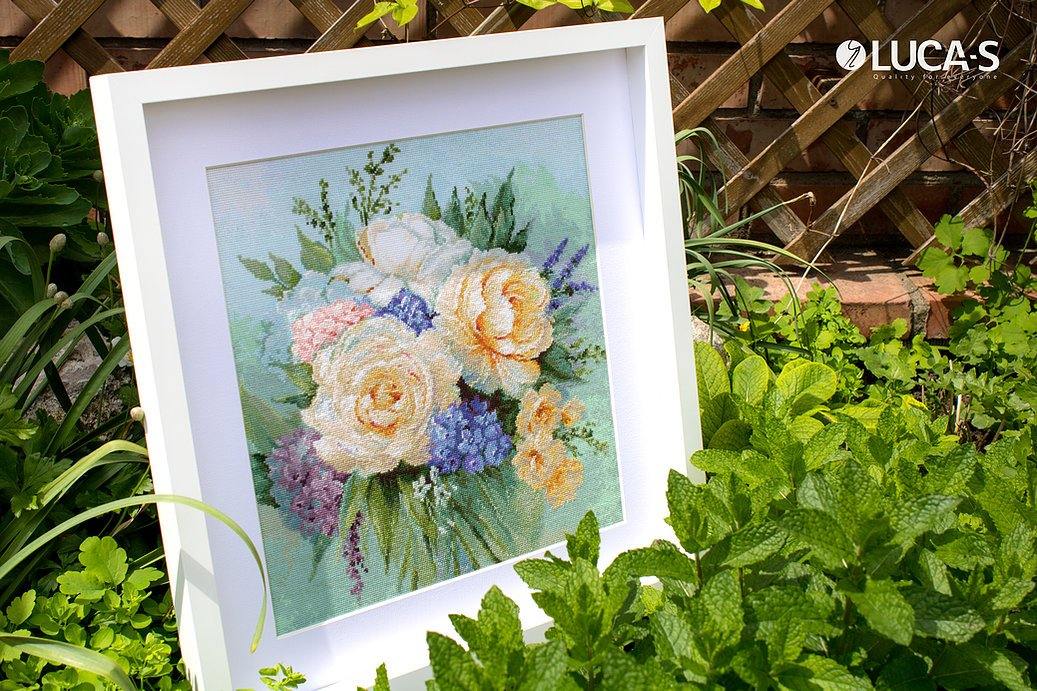 Floral bouquet B2370L Counted Cross-Stitch Kit featuring vibrant colors and detailed design elements.