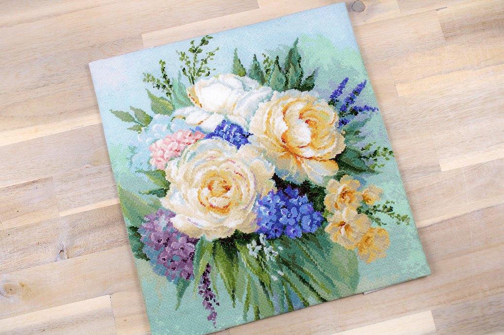 Floral bouquet B2370L Counted Cross-Stitch Kit featuring vibrant colors and detailed design elements.