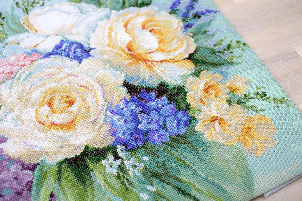 Floral bouquet B2370L Counted Cross-Stitch Kit featuring vibrant colors and detailed design elements.