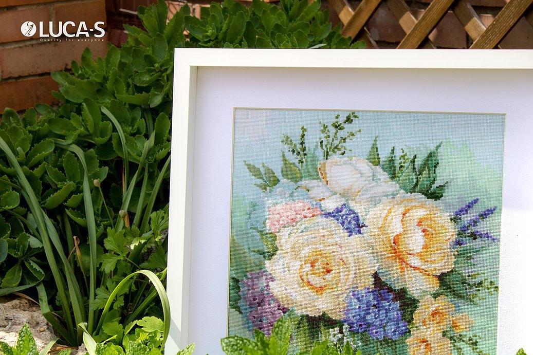 Floral bouquet B2370L Counted Cross-Stitch Kit featuring vibrant colors and detailed design elements.