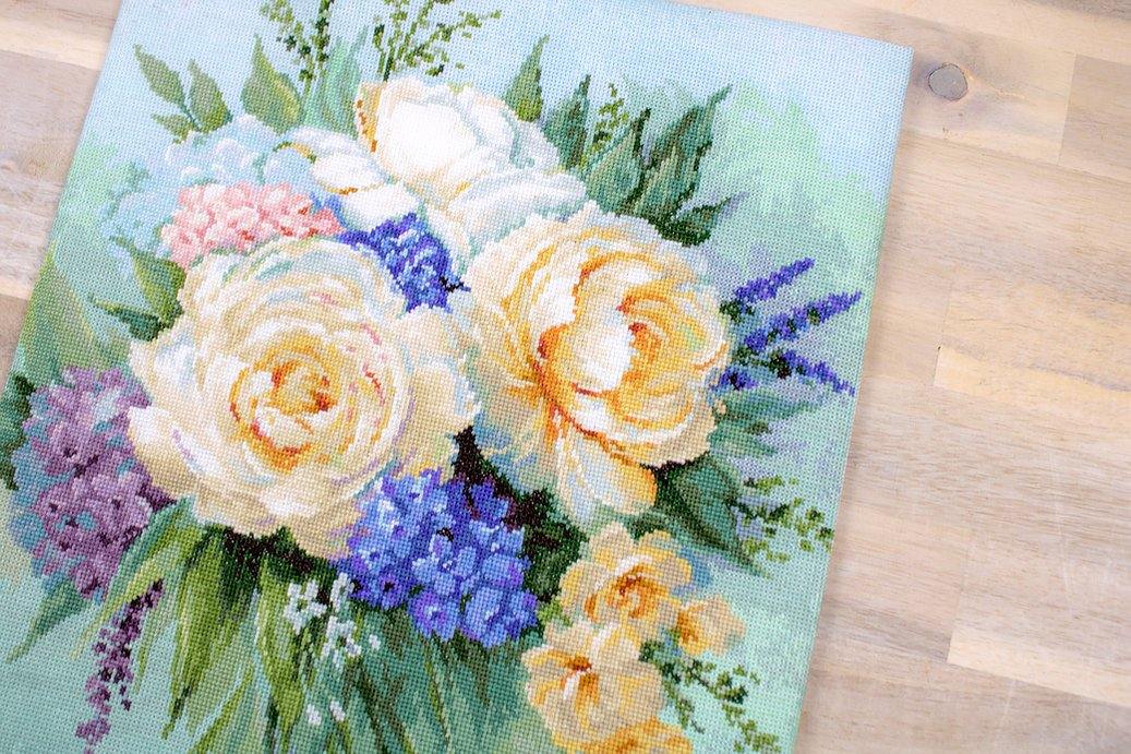 Floral bouquet B2370L Counted Cross-Stitch Kit featuring vibrant colors and detailed design elements.