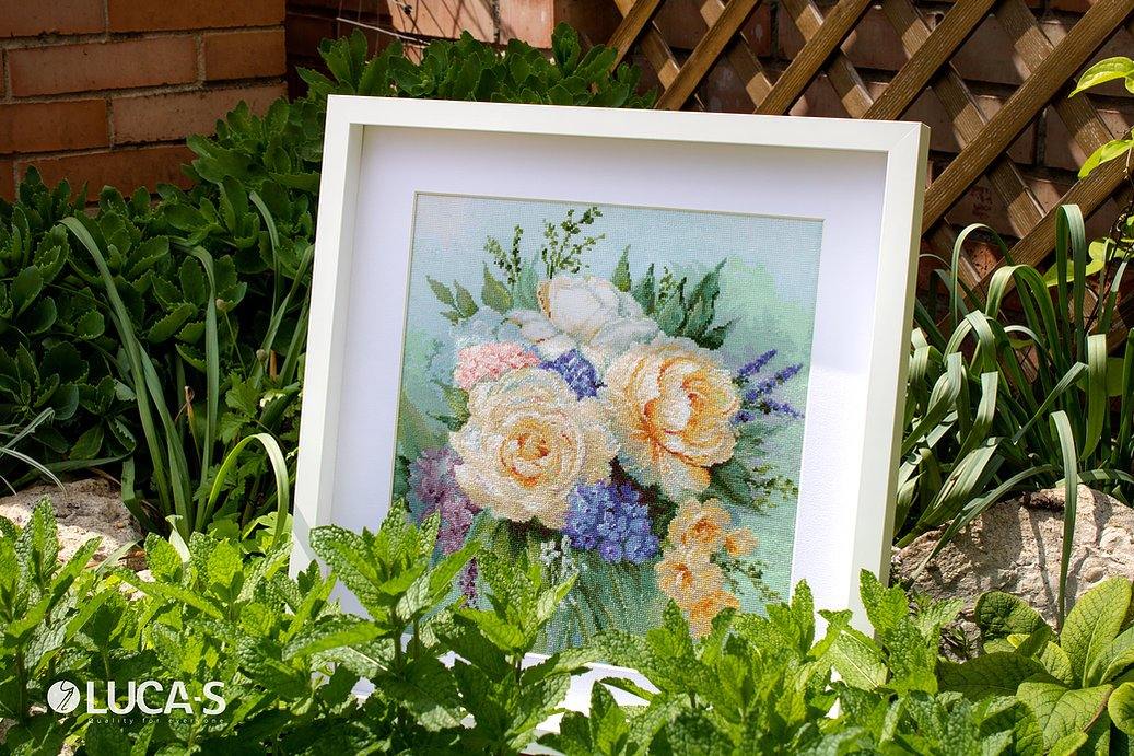 Floral bouquet B2370L Counted Cross-Stitch Kit featuring vibrant colors and detailed design elements.