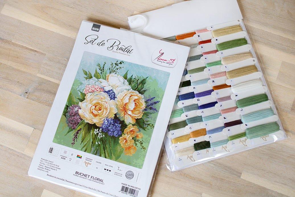 Floral bouquet B2370L Counted Cross-Stitch Kit featuring vibrant colors and detailed design elements.