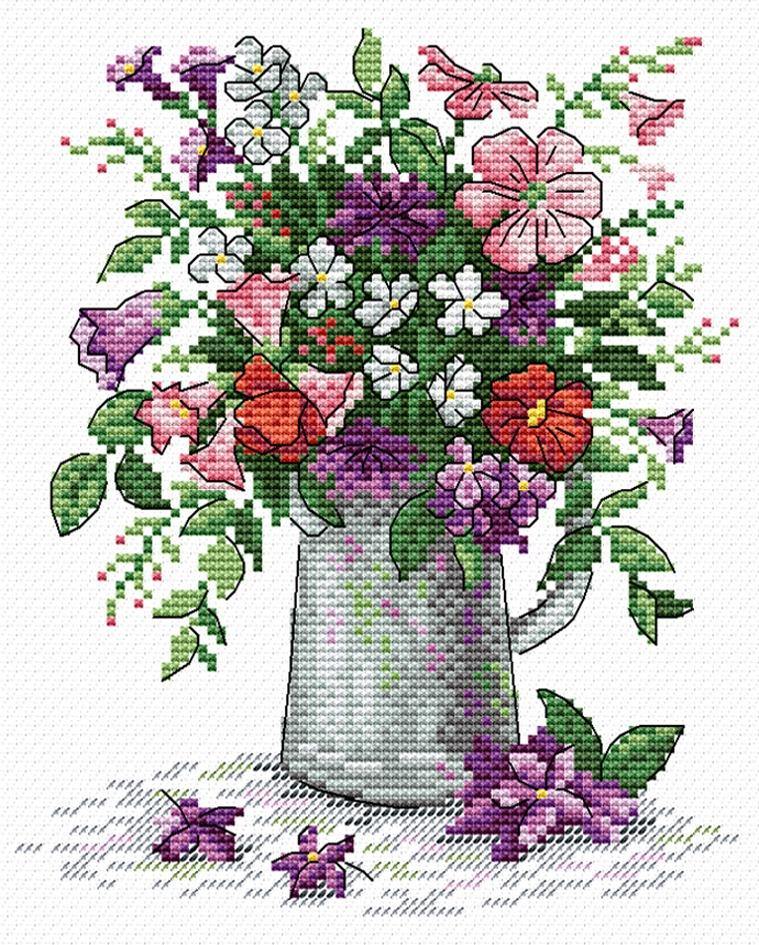 Flower Lightness SM-075 Counted Cross Stitch Kit with AIDA canvas, threads, and needle, showcasing vibrant colors and design.