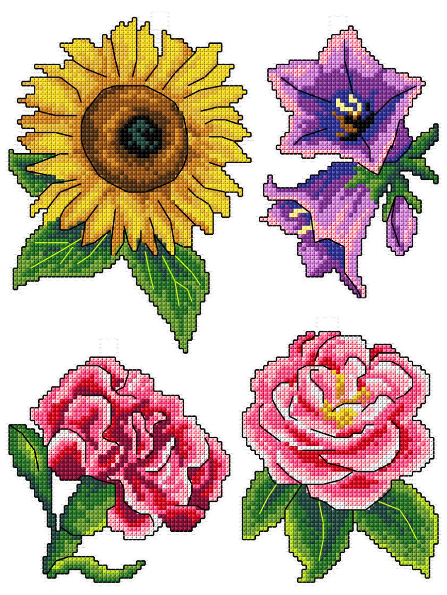 Flowers 124CS Counted Cross-Stitch Kit featuring vibrant colors and plastic canvas.