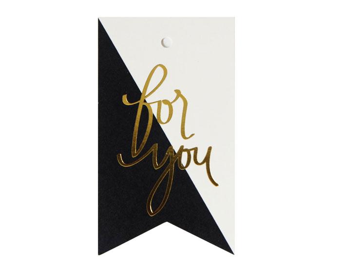 For You Single Tag with gold foil accents in flag shape, measuring 5 x 8.7 cm, perfect for gift wrapping.