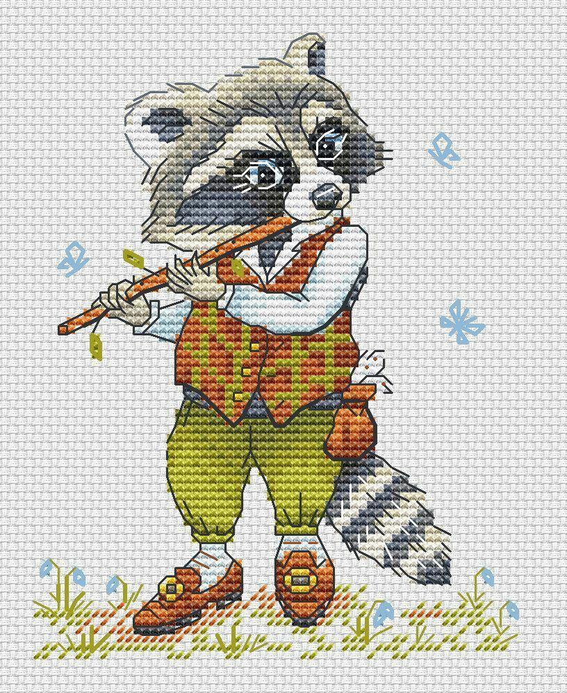 Forest Music RZ-32 Counted Cross-Stitch Kit featuring colorful threads, decorative buttons, and a detailed chart for stitching.