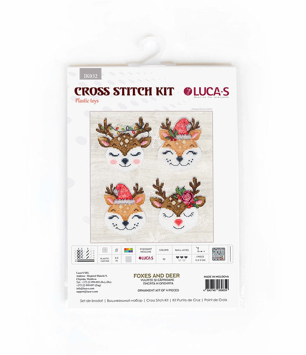 Foxes and Deer Counted Cross-Stitch Kit featuring Aida Plastic canvas and colorful threads.