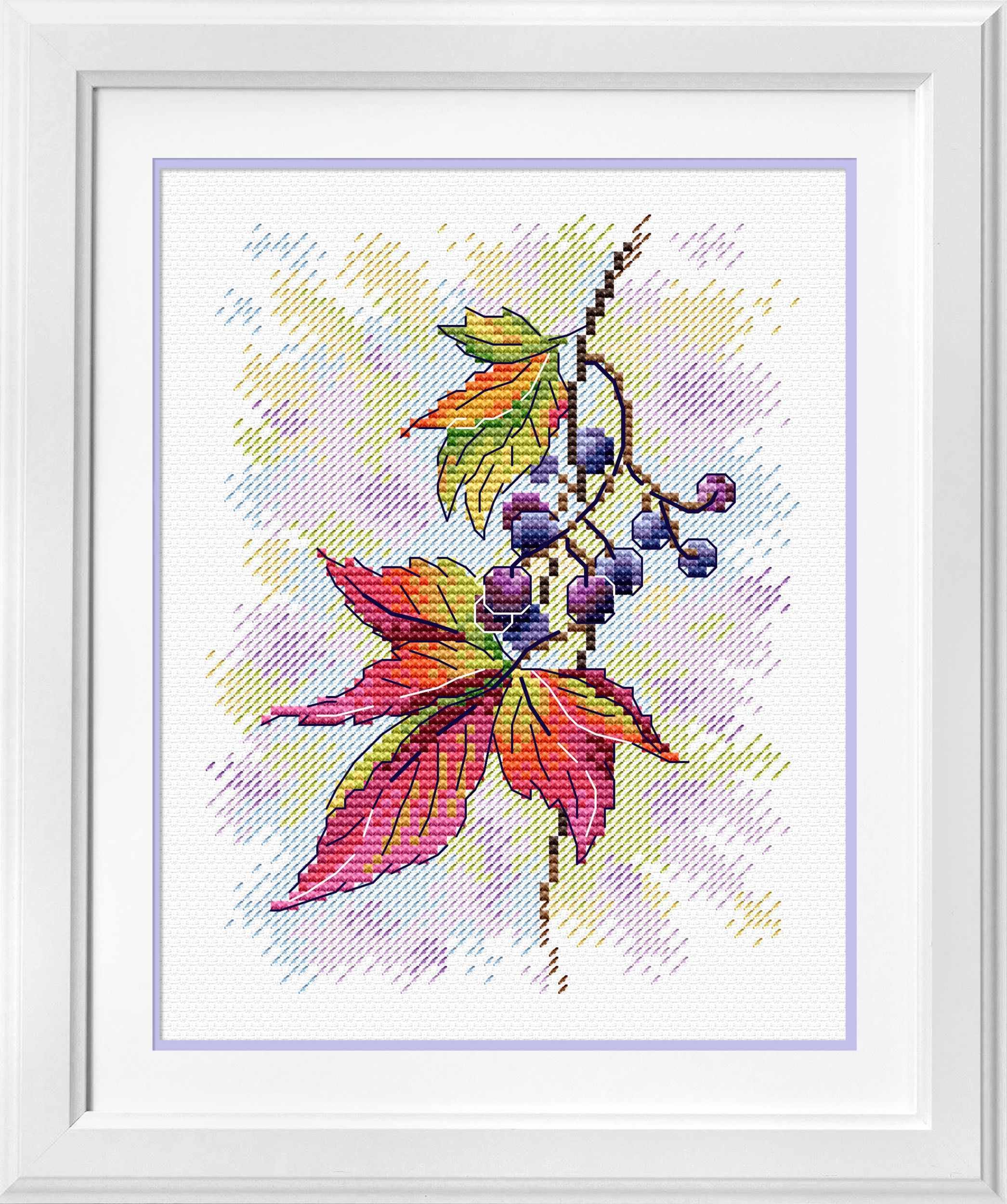 Fragrant Vine SM-427 Counted Cross Stitch Kit featuring 14 count AIDA canvas, 22 colorful threads, and a monochrome design chart.