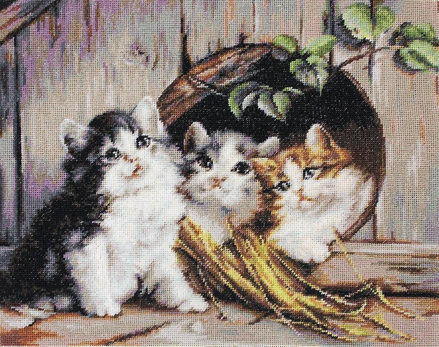 Friendly Shelter B520L Counted Cross-Stitch Kit with colorful threads, canvas, and needle, perfect for crafting enthusiasts.