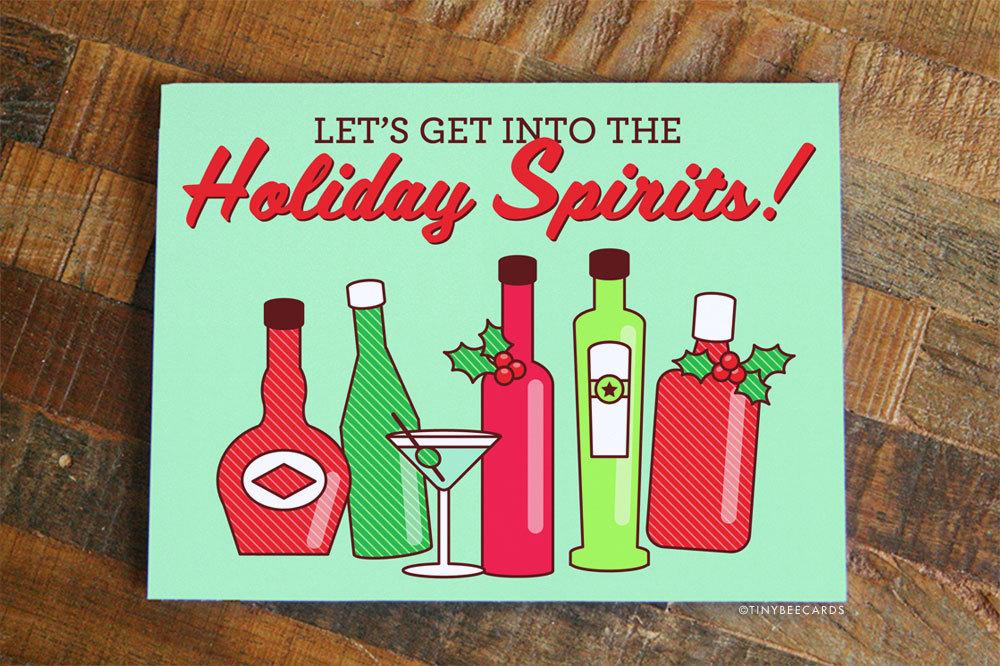 Funny Alcohol Christmas Card featuring a humorous pun, designed for holiday greetings, with a matching white envelope.