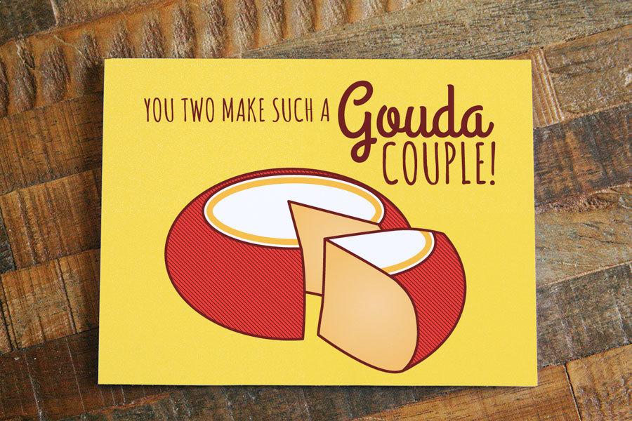 Funny Cheese Wedding Card featuring Gouda Couple design with humorous text.