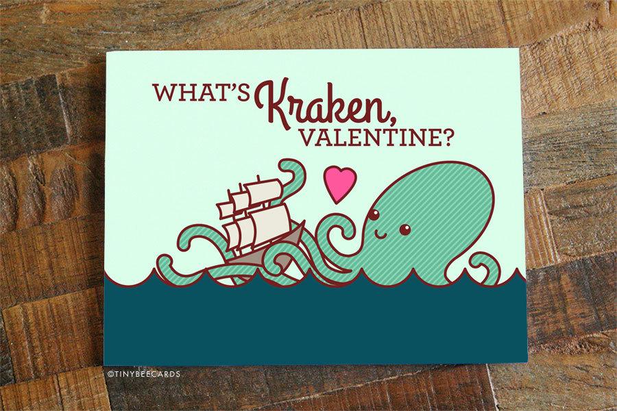 Funny Valentine Card featuring a playful kraken pun design, perfect for Valentine's Day.