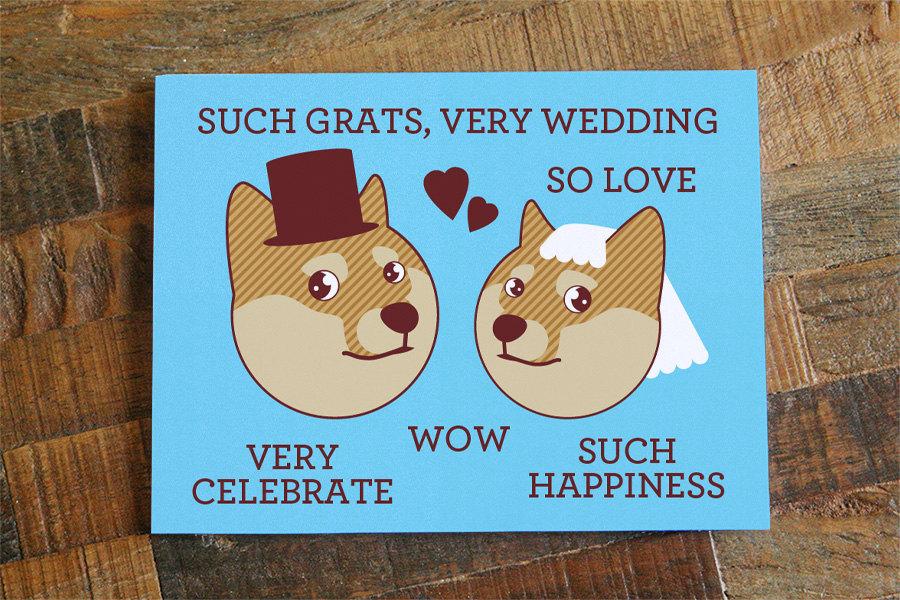 Funny Wedding Card featuring Doge meme with text 'Such Grats, Very Wedding', high-quality printed design.