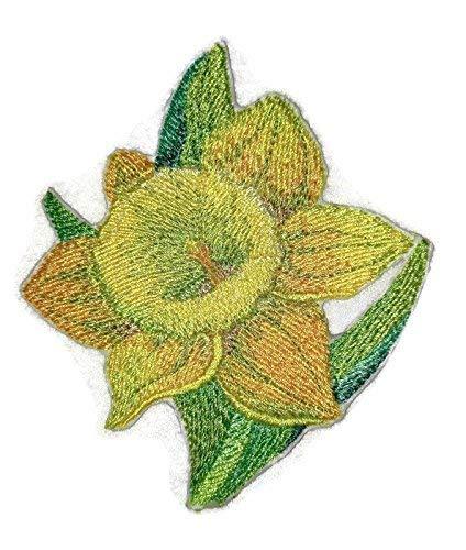 Garden's Best Delight Daffodil embroidered patch with vibrant colors and intricate design, perfect for iron-on or sewing applications.