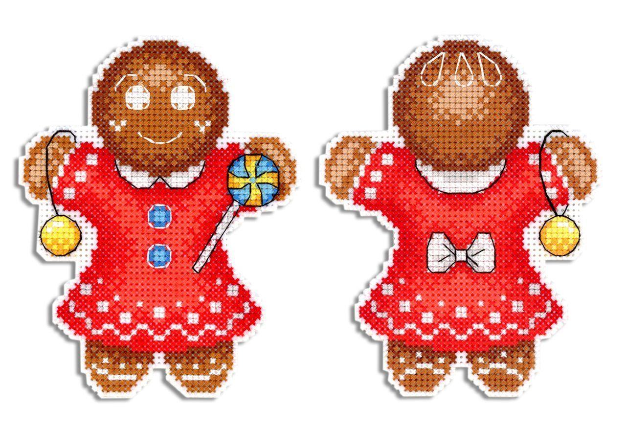 Gingerbread Cookie SR-583 Plastic Canvas Counted Cross Stitch Kit featuring colorful threads and plastic canvas for crafting.