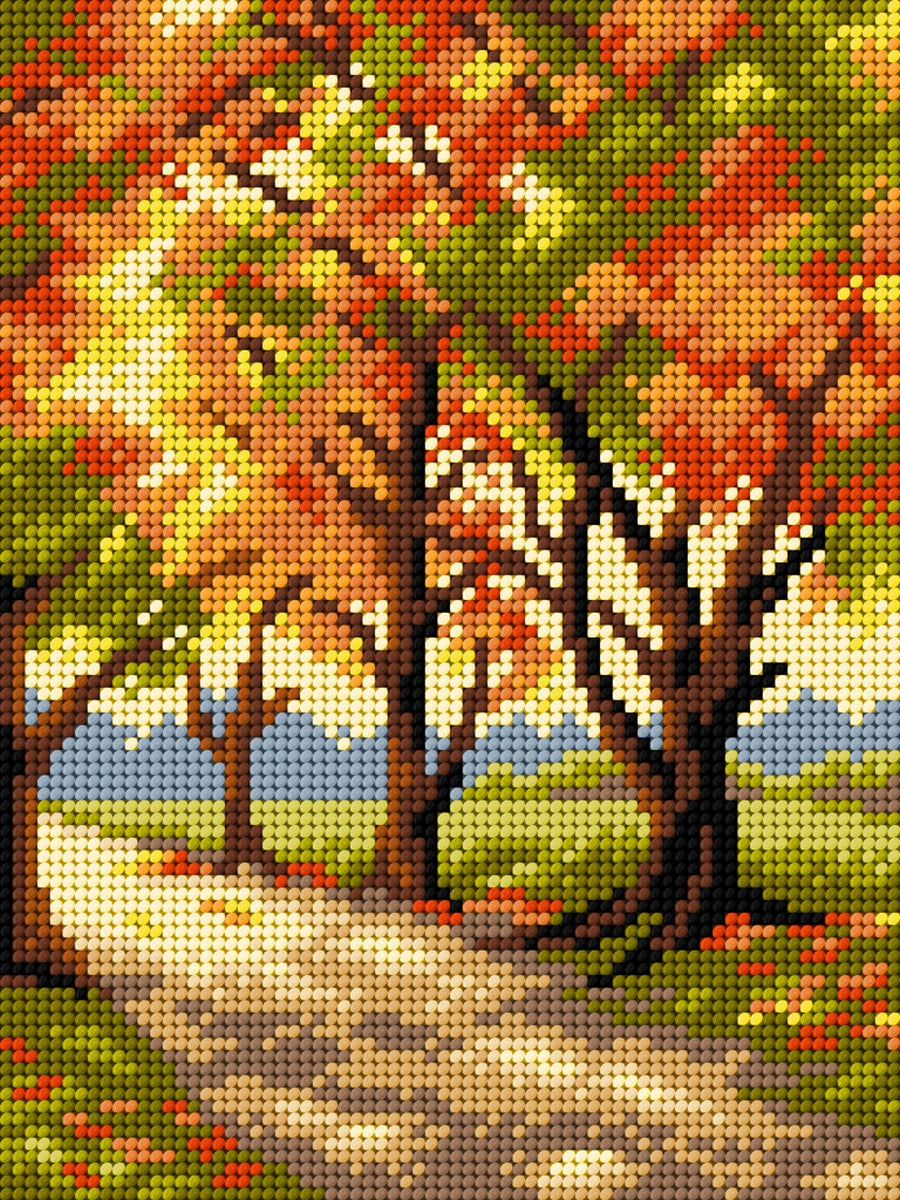 Gobelin canvas for halfstitch featuring Autumn Trees design, measuring 18x24 cm, made from 100% cotton.