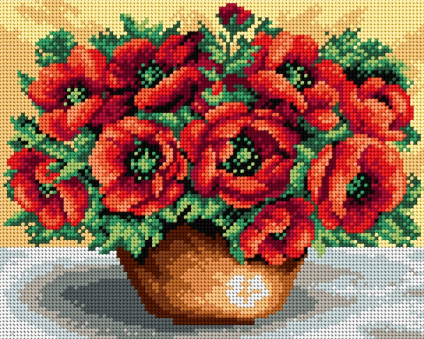 Gobelin canvas featuring a vibrant Bouquet of Poppies design, perfect for halfstitch embroidery.