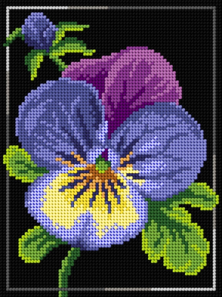 Pansy Gobelin canvas for halfstitch, featuring a vibrant floral design on durable Zweigart fabric.