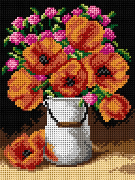 Gobelin canvas featuring a vibrant Poppies design, measuring 18x24 cm, perfect for halfstitch embroidery.