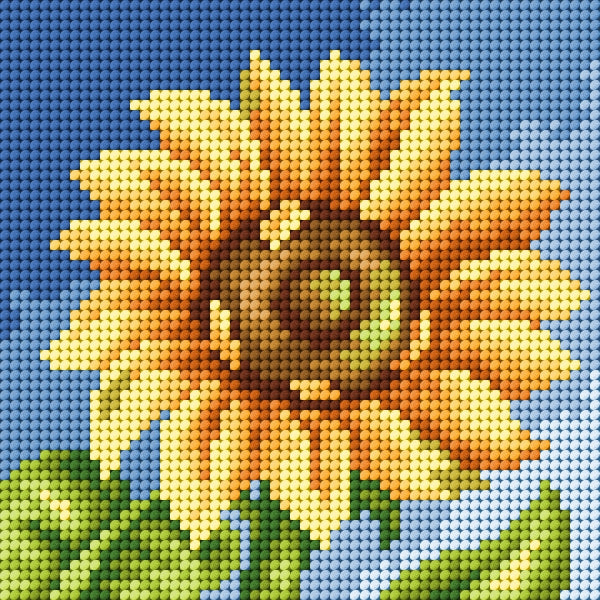 Gobelin canvas for halfstitch featuring a vibrant sunflower design, measuring 15x15 cm, printed on high-quality Zweigart fabric.