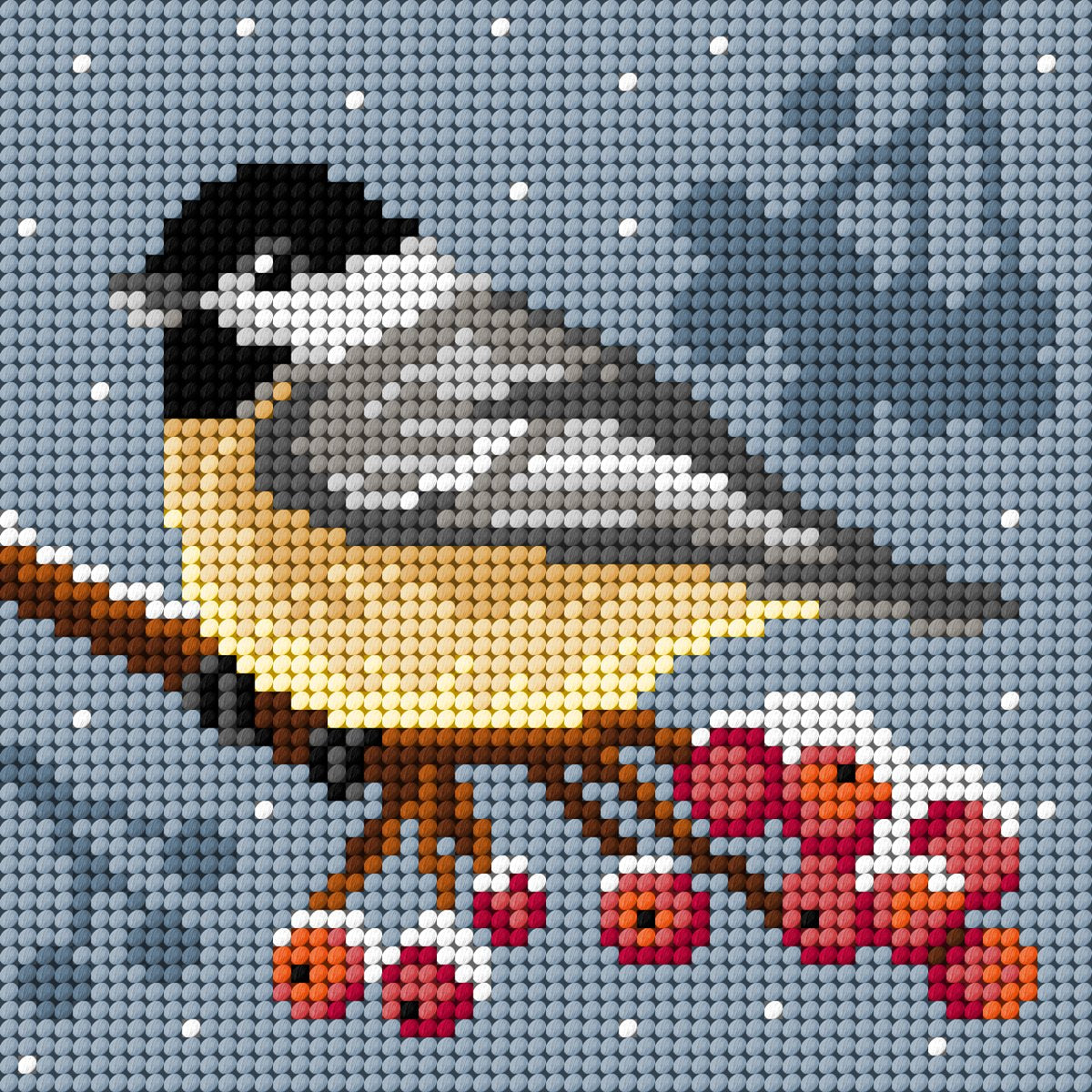 Gobelin canvas for halfstitch featuring a Titmouse design, measuring 15x15 cm, made of 100% cotton on Zweigart canvas.