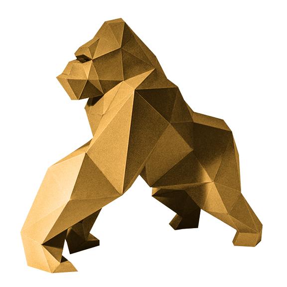 Gold Limited Edition 3D Model of a gorilla, showcasing intricate details and a majestic pose, perfect for home decor.