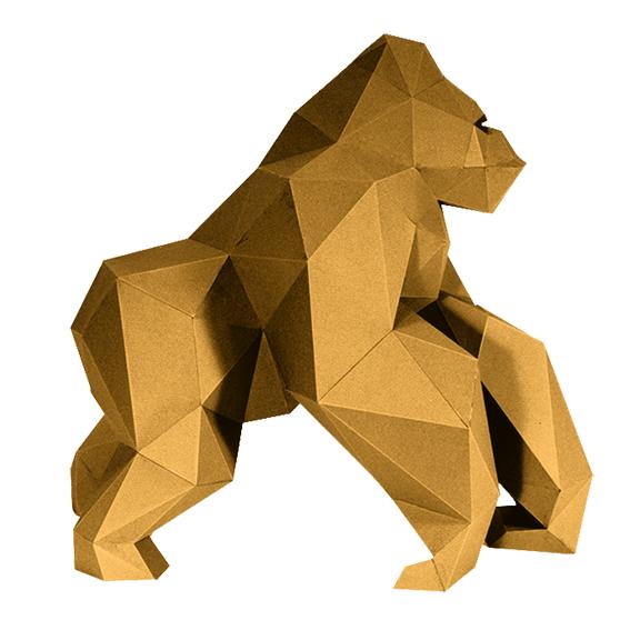 Gold Limited Edition 3D Model of a gorilla, showcasing intricate details and a majestic pose, perfect for home decor.