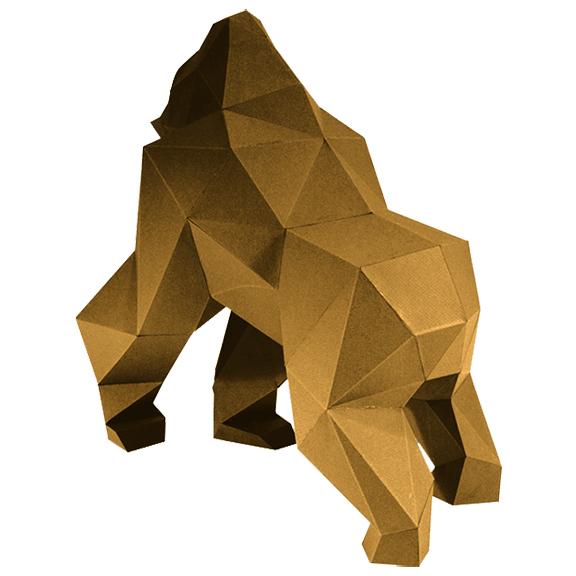 Gold Limited Edition 3D Model of a gorilla, showcasing intricate details and a majestic pose, perfect for home decor.