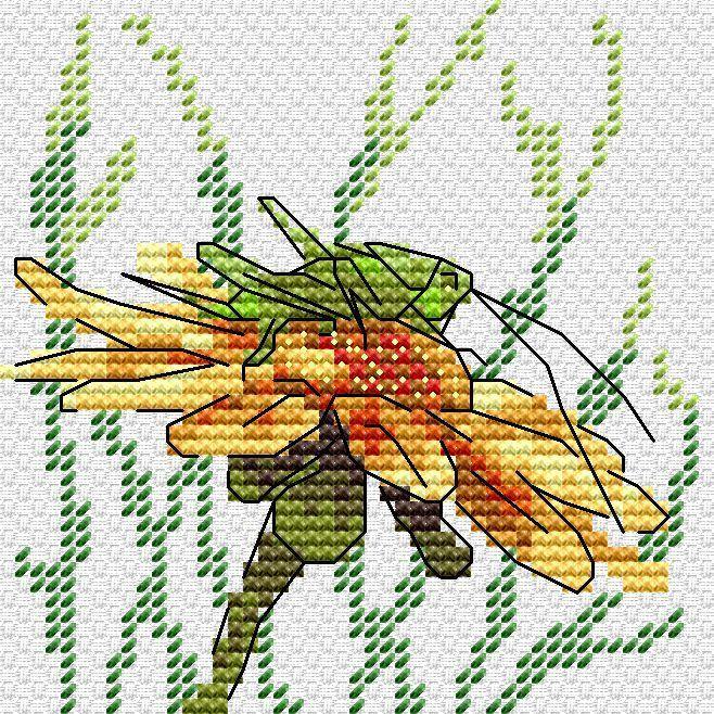 Grasshopper on Coneflower SM-622 Counted Cross Stitch Kit with Aida canvas, threads, and needle.