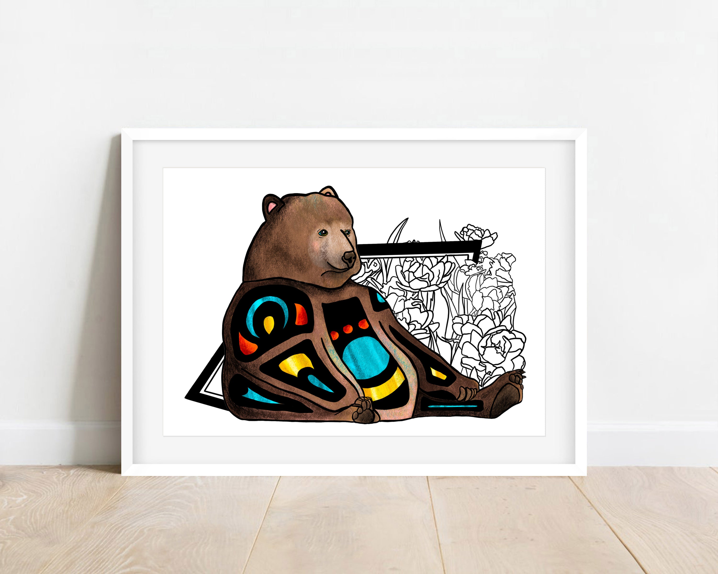 A vibrant Grizzly Bear Art Print by Brody, 2021, showcasing rich colors and intricate details on high-quality matte paper.