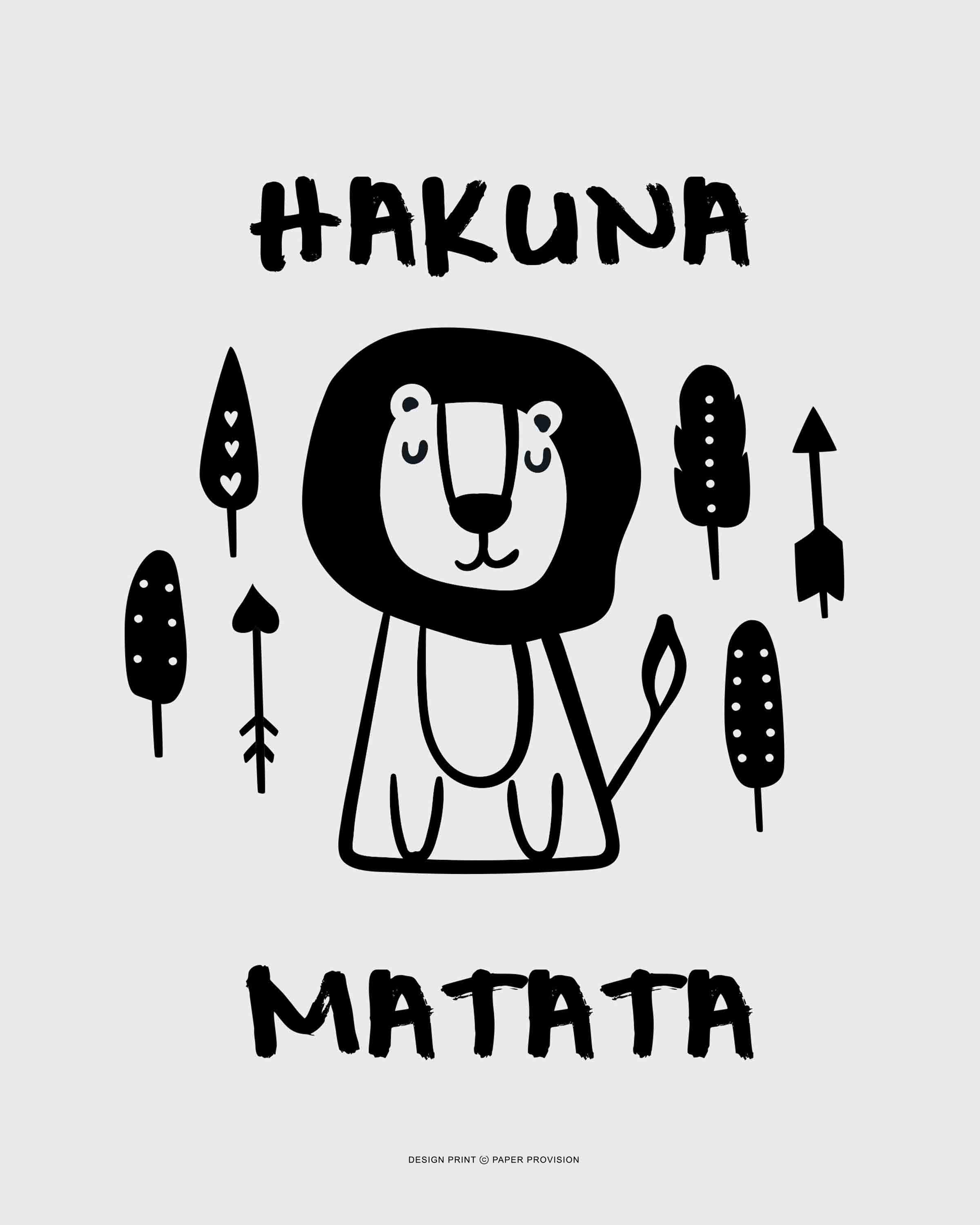 Colorful Hakuna Matata print designed for children's decor, featuring vibrant colors and playful typography.